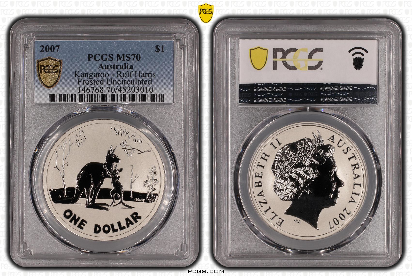 2007 Australia One Dollar, $1 Kangaroo - Rolf Harris Frosted Uncirculated PCGS - MS70 POP 4/0 -010