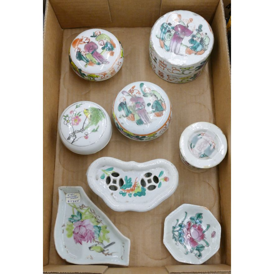 Box Old Chinese Porcelain Cricket Cage and Boxes