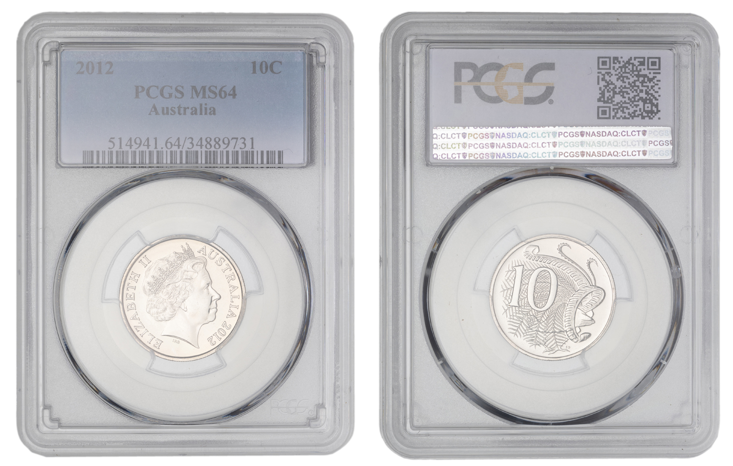 Elizabeth II, Ten Cent, 2012, PCGS MS64