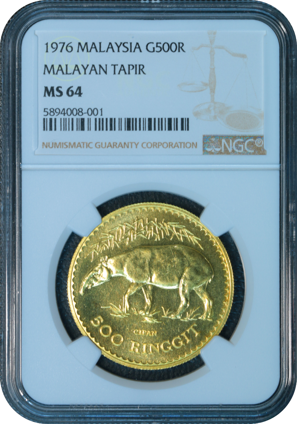 Malaysia 1976 RM500 Gold Malayan Tapir NGC MS64 | Monetarium Singapore  Private Limited