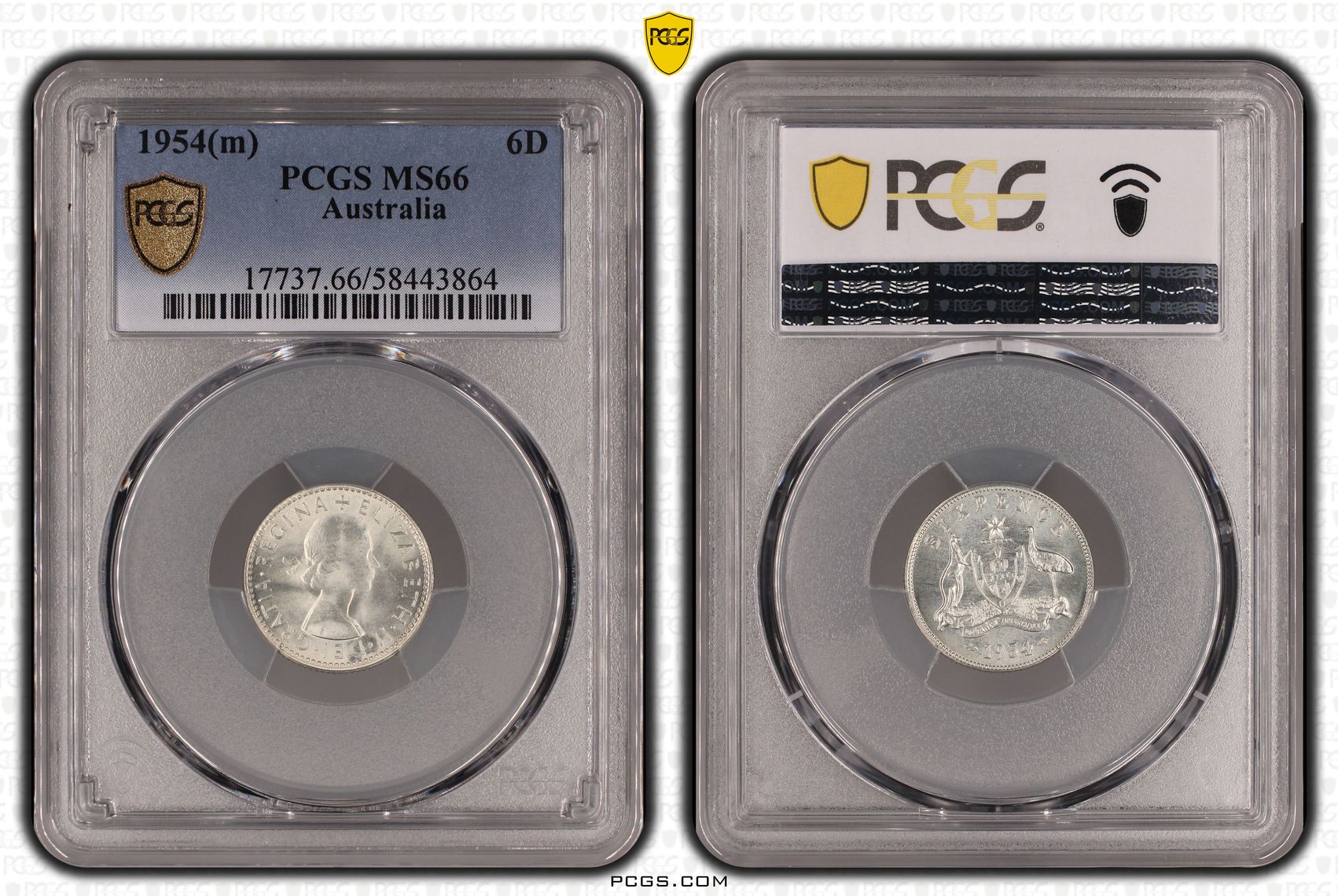 248 · Sixpence, 1954(m), PCGS MS66