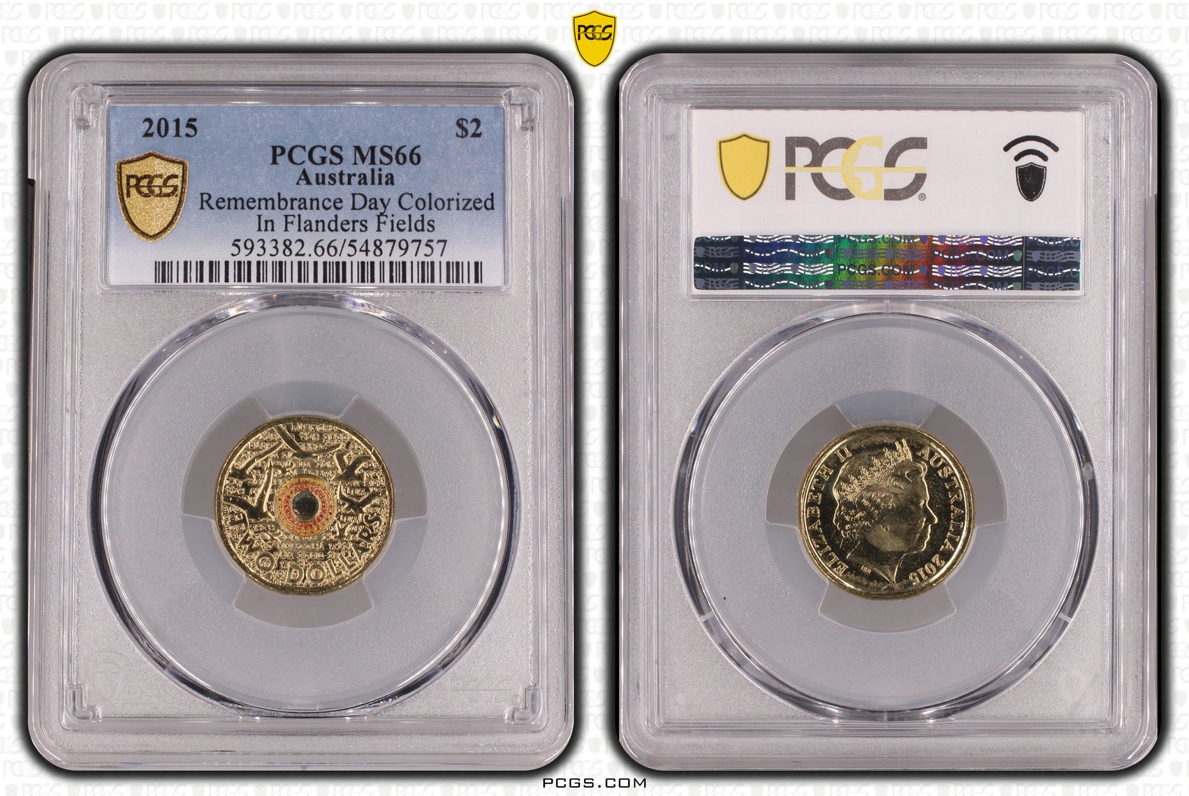 Remembrance Day Colorized - In Flanders Fields, Two Dollar, 2015, PCGS MS66