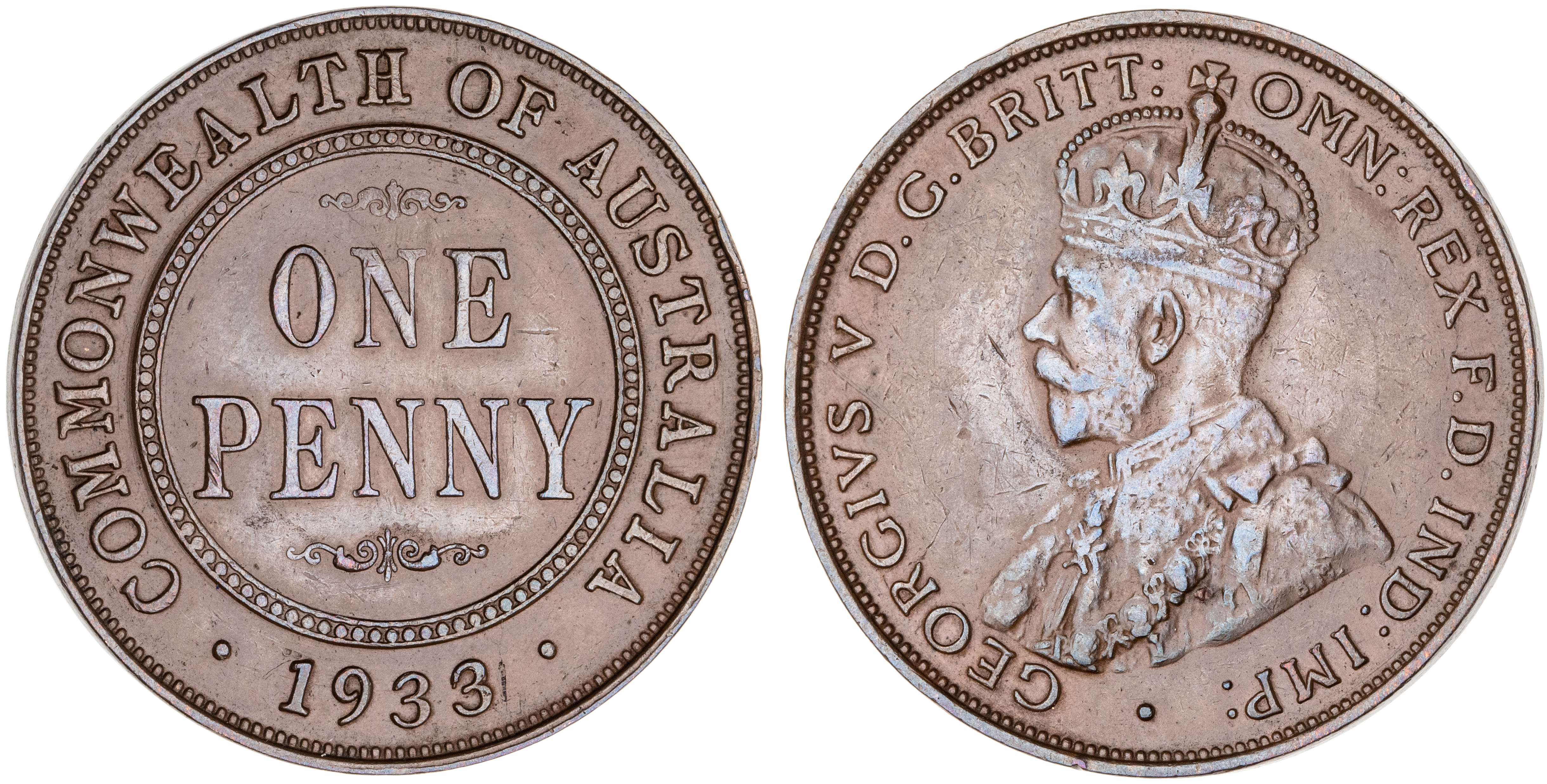 George V, Penny, 1933/2, gVF