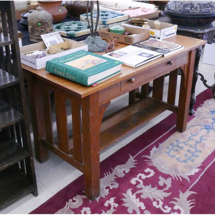Antique Oak Arts & Crafts Library Table- 29x48x25.5''