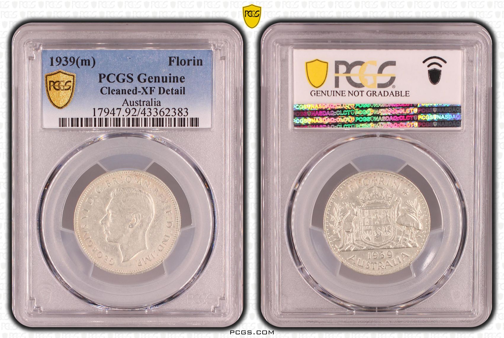 Florin, 1939(m), PCGS Genuine - XF Details (92 - Cleaned)
