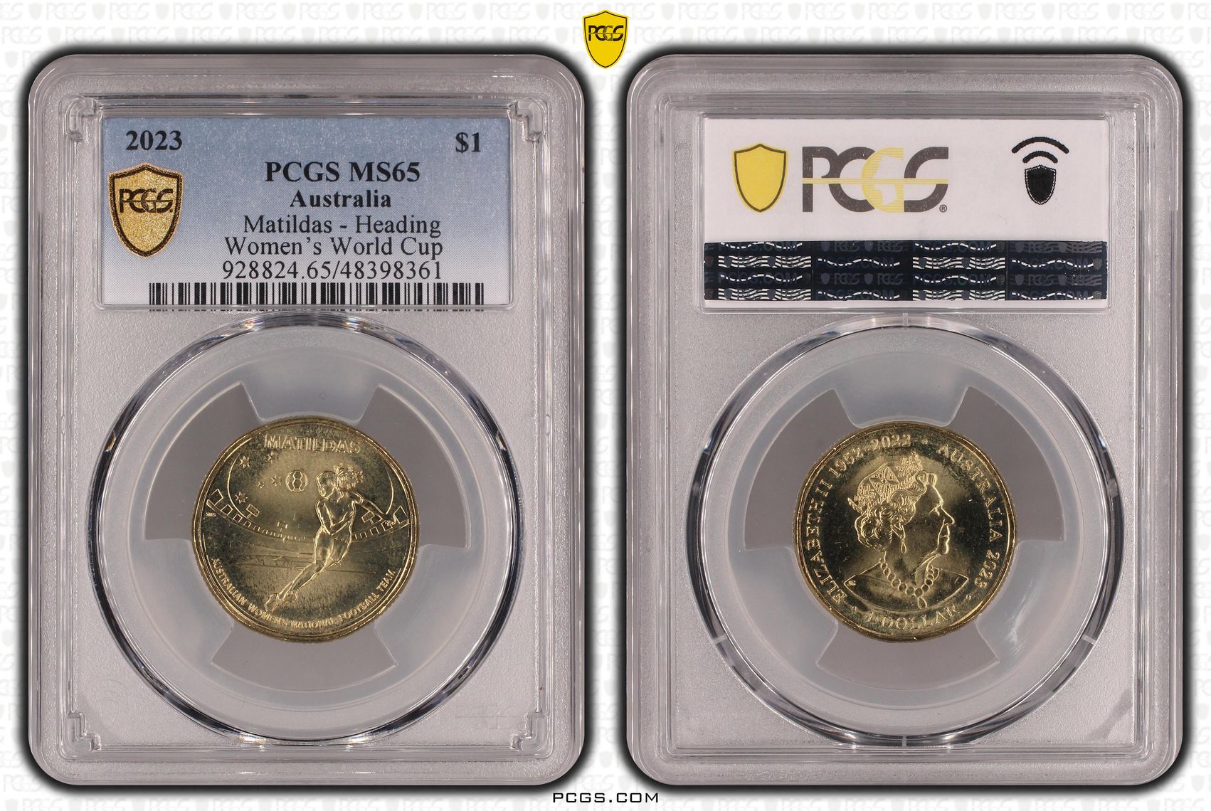 Elizabeth II, Matildas - Heading, One Dollar, 2023, PCGS MS65