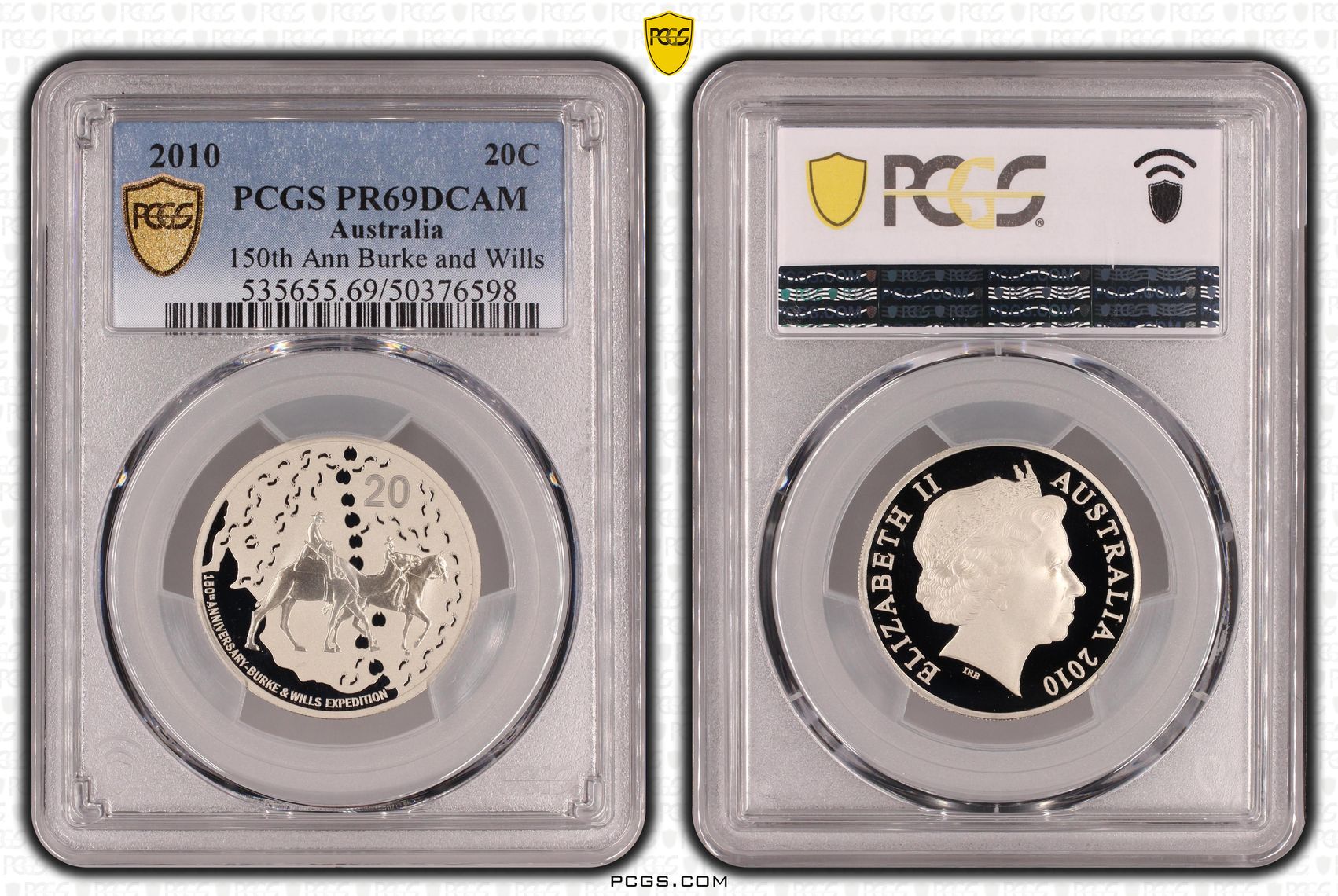 150th Ann Burke and Wills, Twenty Cent, 2010, PCGS PR69DCAM