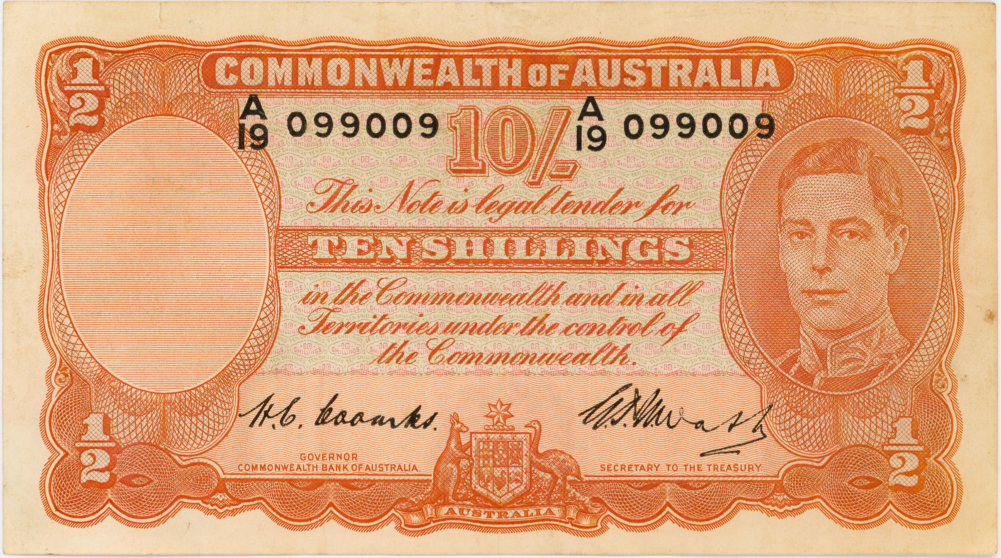 Coombs/Watt, Ten Shillings, 1949, gVF