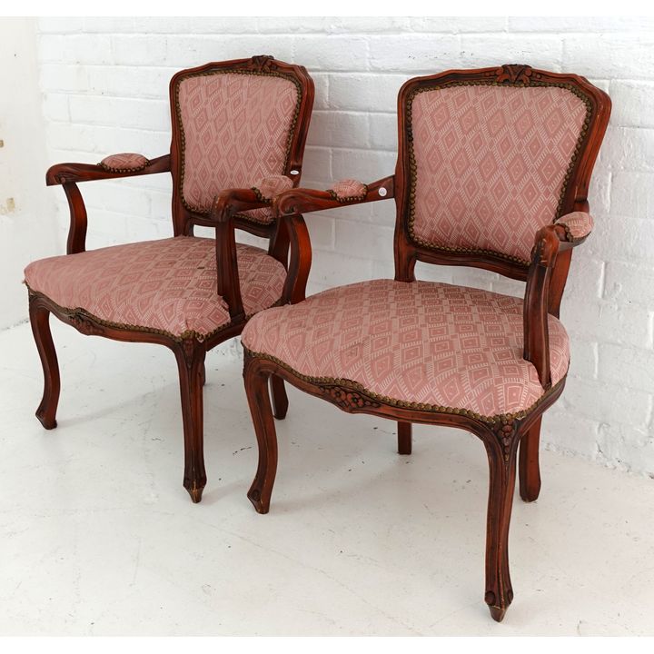 PAIR OF UPHOLSTERED OPEN ARMCHAIRS
