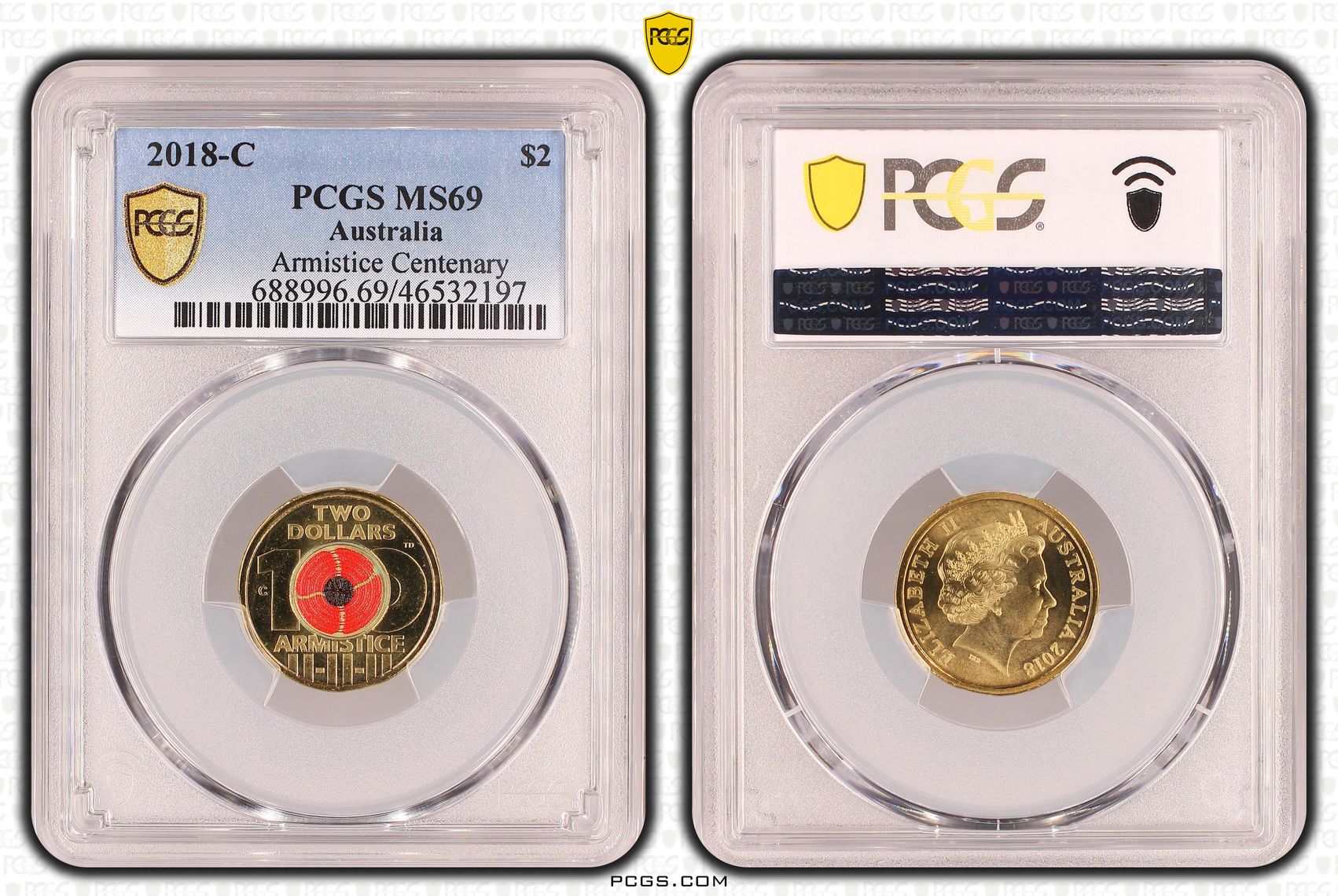 Elizabeth II, Armistice Centenary, Two Dollar, 2018-C, PCGS MS 69