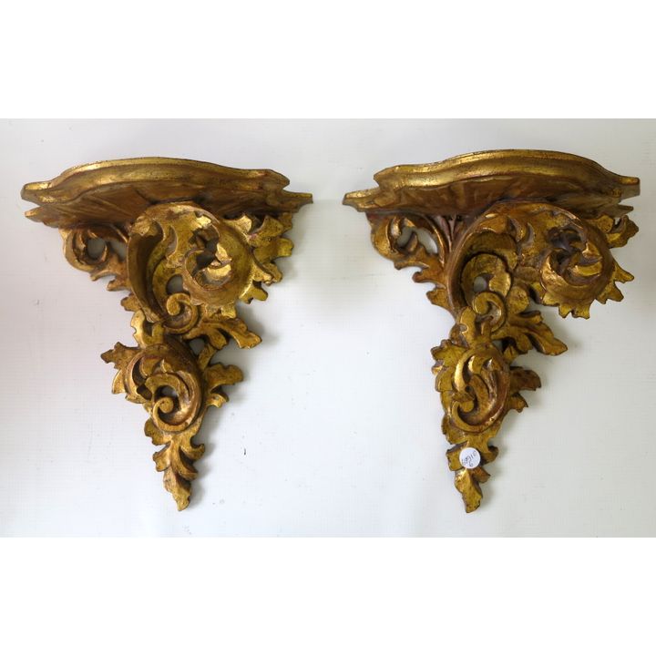 PAIR OF GILDED WALL HANGING CONSOLES