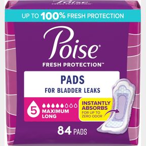 POISE INCONTINENCE PADS, MAXIMUM ABSORBENCY, LONG, 84 COUNT (2 PACKS OF 42) (PACKAGING MAY VARY)