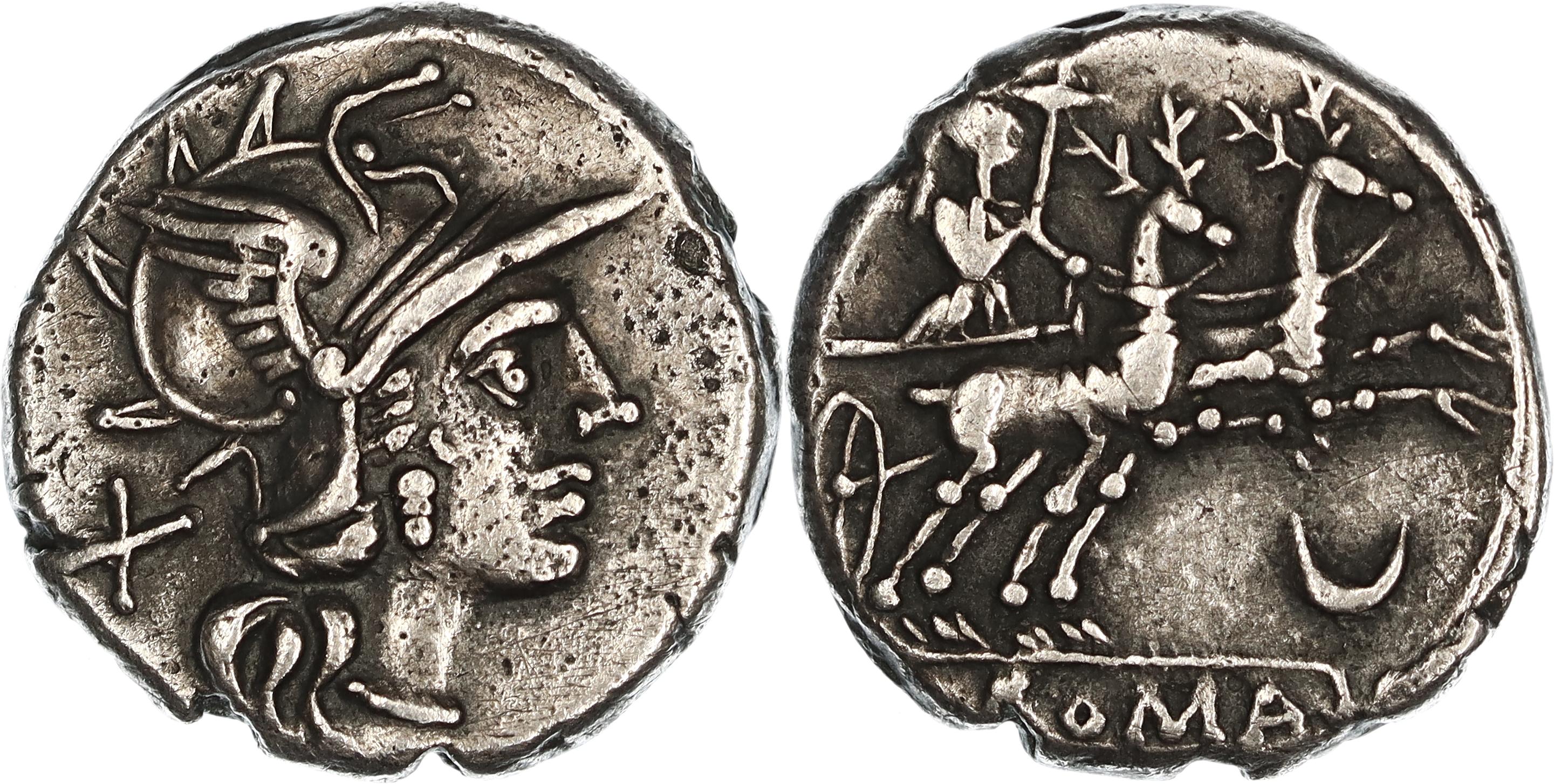 Roman Republic, Anonymous issue, Silver Denarius, 143 BC, VF