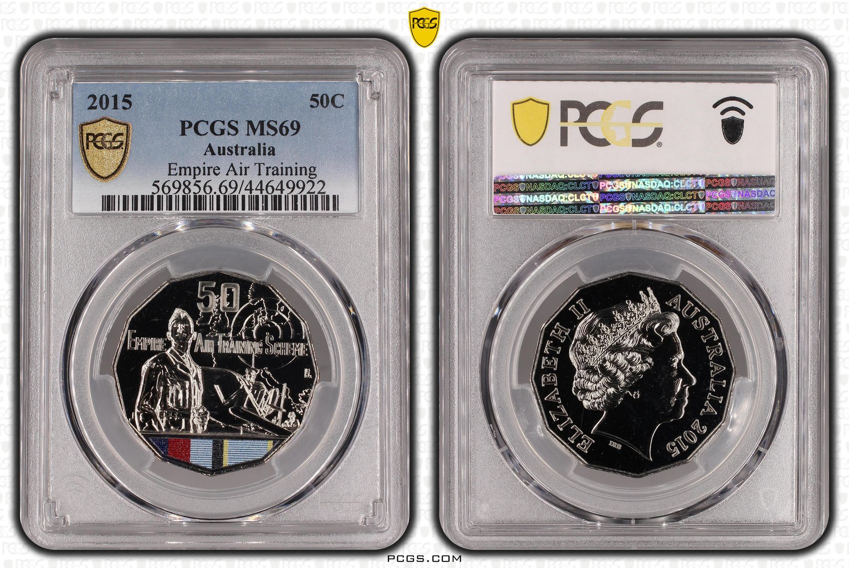 125 · 2015 Australian Fifty Cent, 50c Empire Air Training Scheme PCGS - MS69 POP 13/0 -922