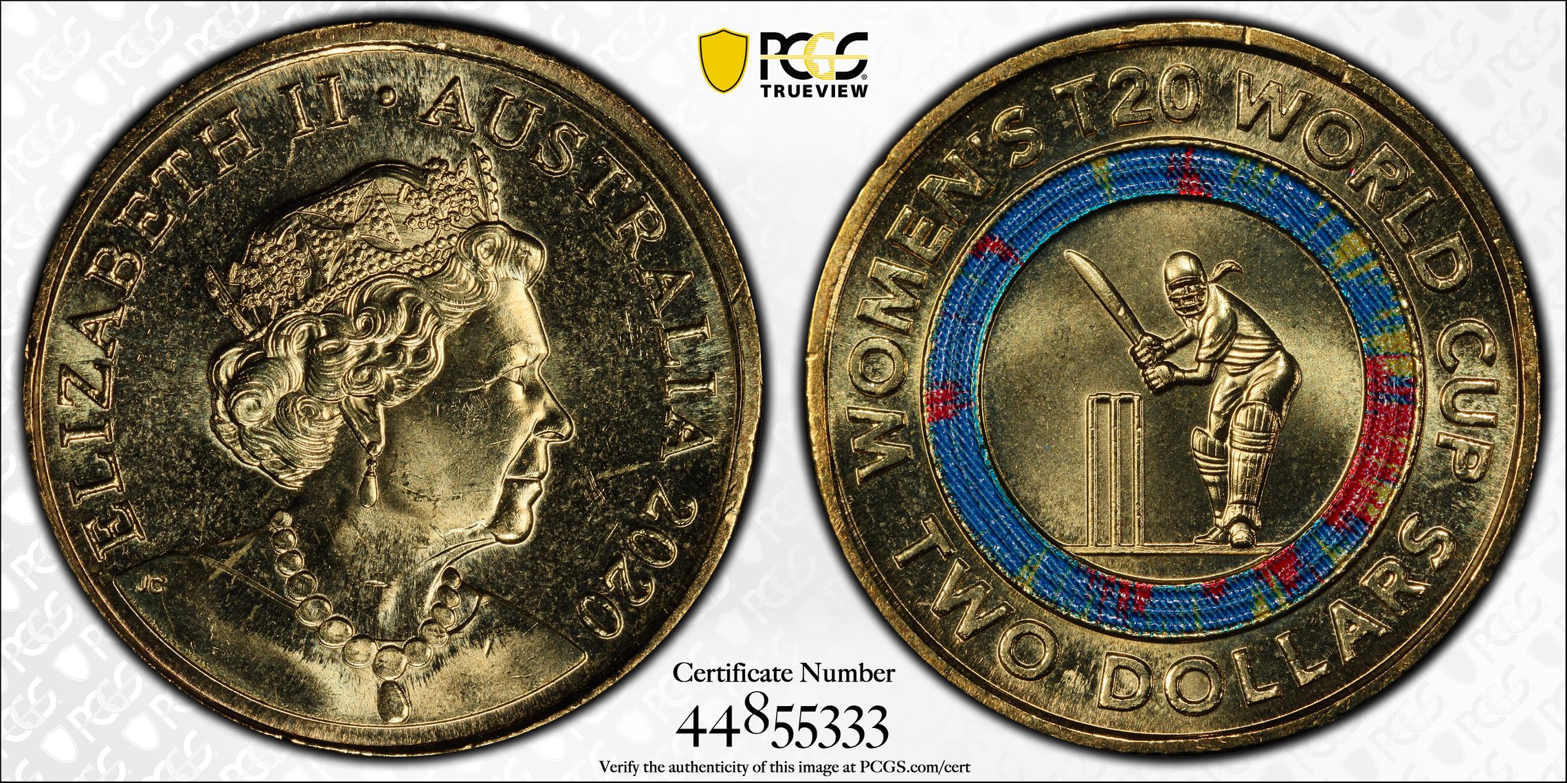 Women's T20 World Cup Colorized, Two Dollar, 2020, PCGS MS65