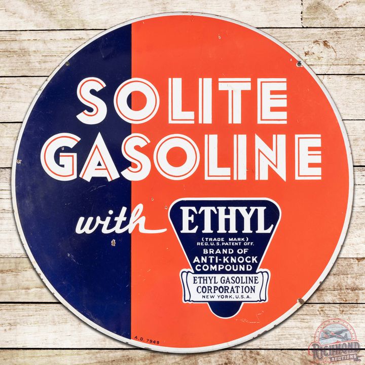 Standard Oil Solite Gasoline with Ethyl 30" DS Porcelain Sign w/ Logo