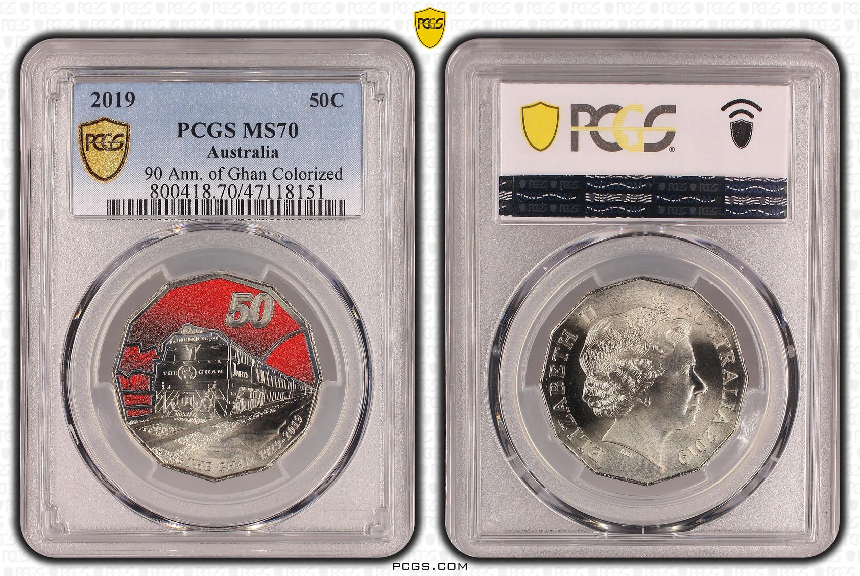 90 Ann. of Ghan Colorized, Fifty Cent, 2019 POP Report 4/0, PCGS MS 70