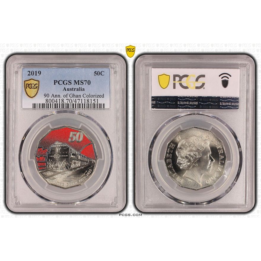 90 Ann. of Ghan Colorized, Fifty Cent, 2019 POP Report 4/0, PCGS MS 70