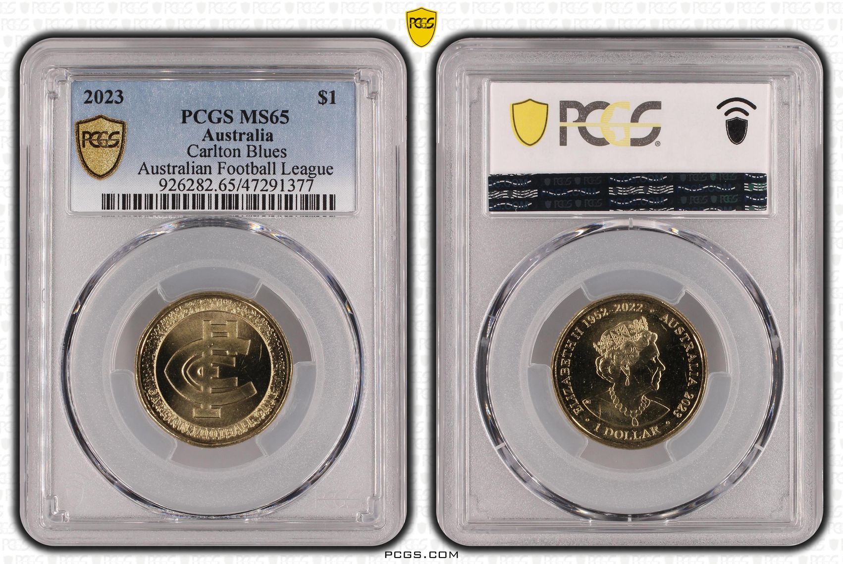 283 · Elizabeth II, AFL - Carlton Blues , One Dollar, 2023, PCGS MS65
