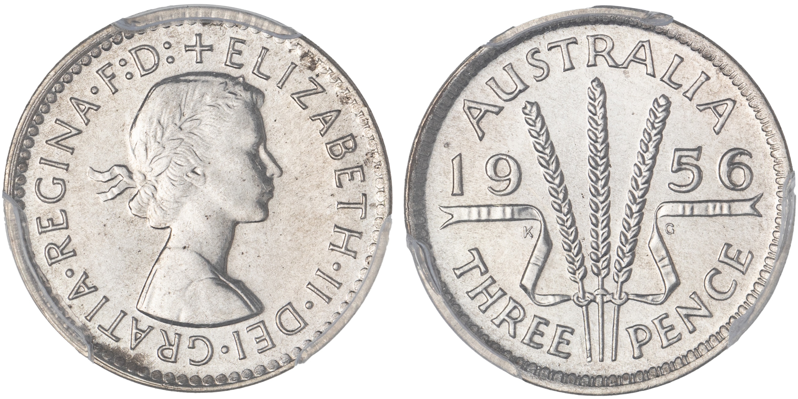 Elizabeth II, Threepence, 1956, PCGS MS66