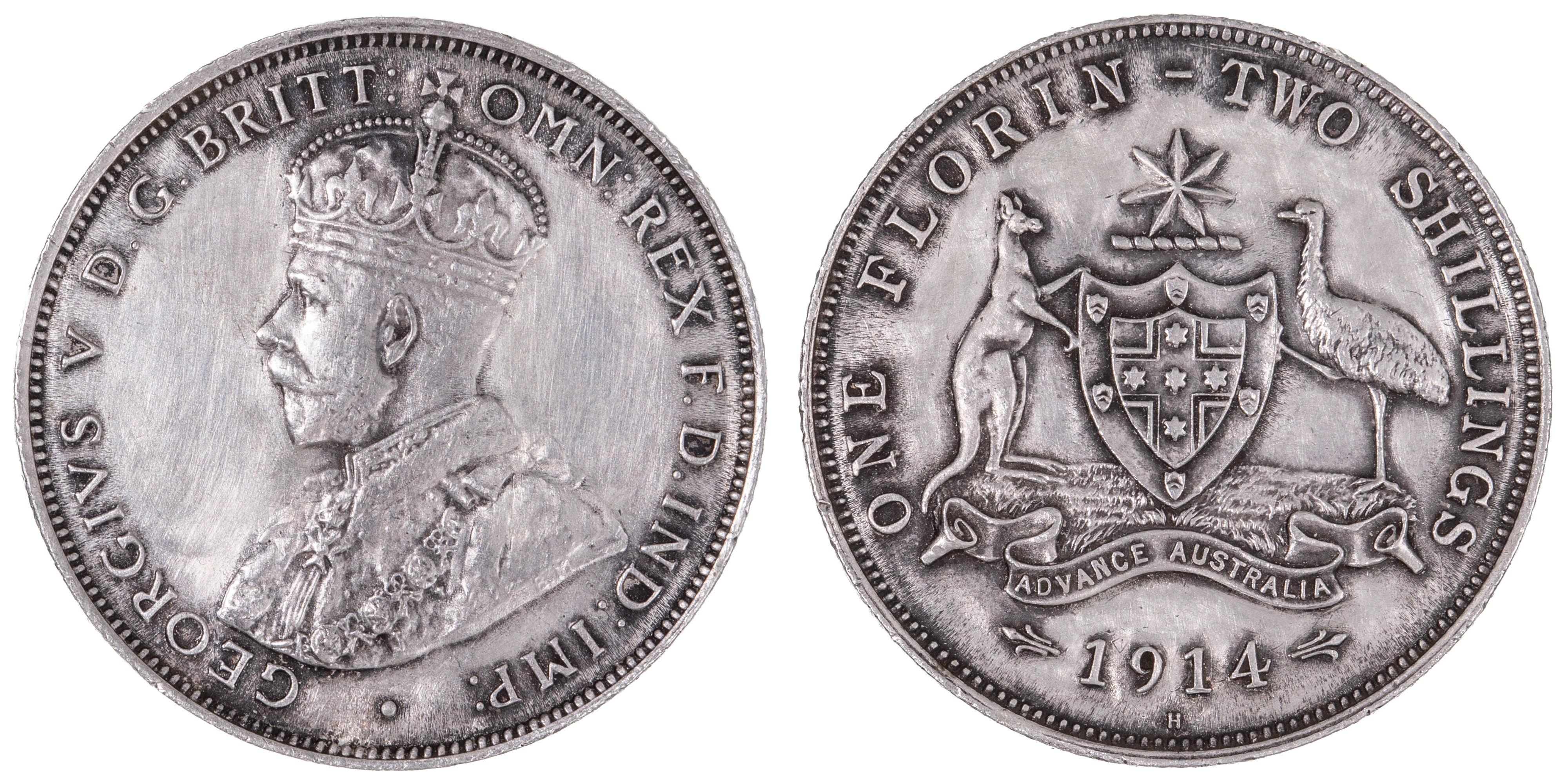 George V, Florin, 1914-H, aUNC