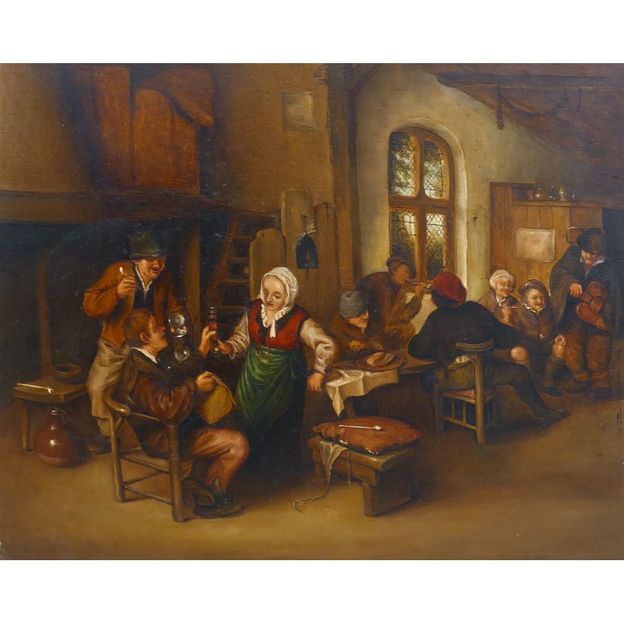 After Johannes Van Bruegel 'Tavern Scene' Oil on Panel.