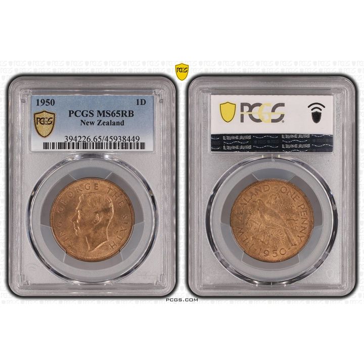 1950 New Zealand Penny PCGS - MS65RB POP 5/0 -449