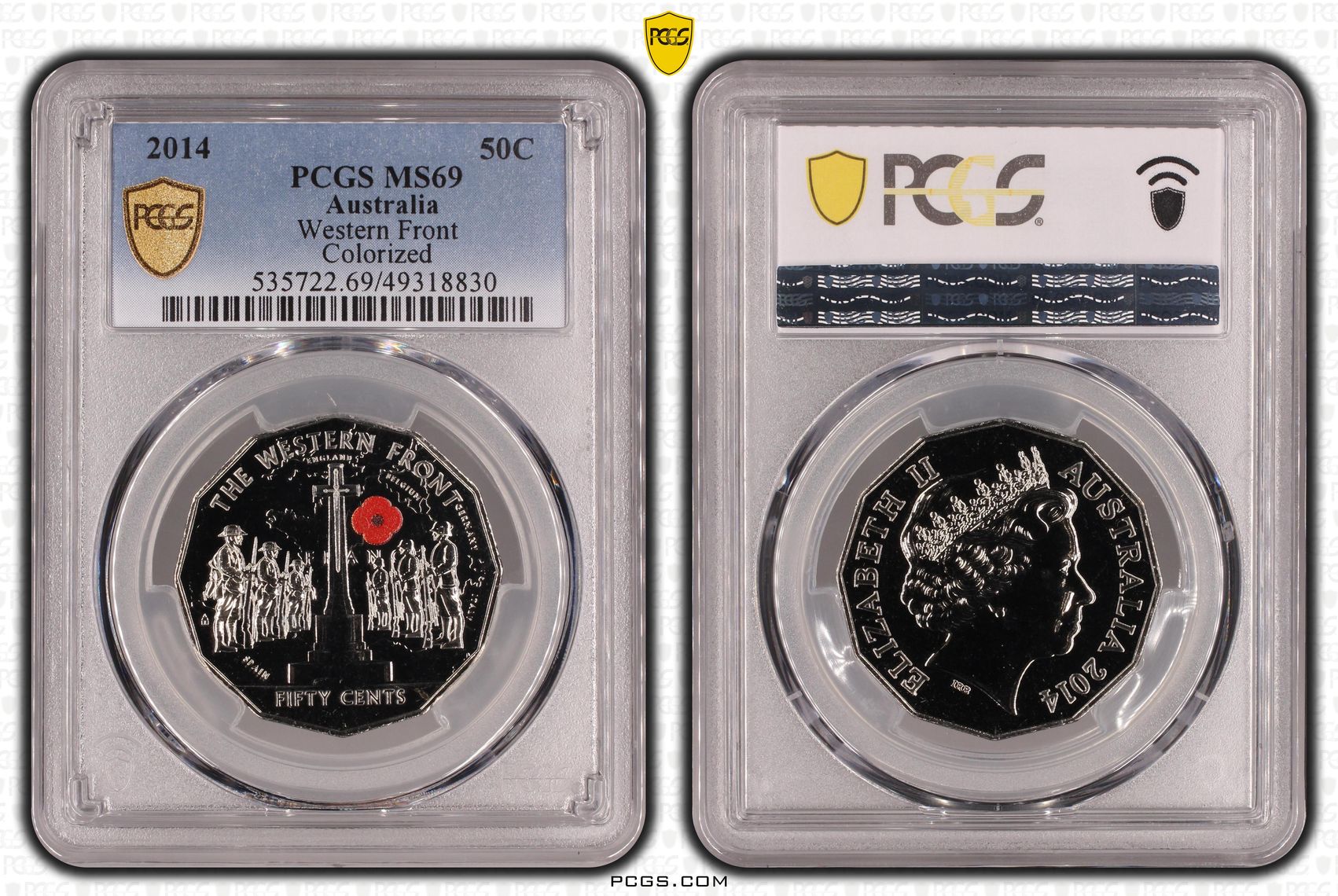 137 · Western Front Colourised, Fifty Cent, 2014, PCGS MS69