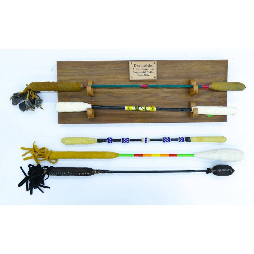 5pc Suquamish Beaded and Leather Drum Sticks 19'' to 23''