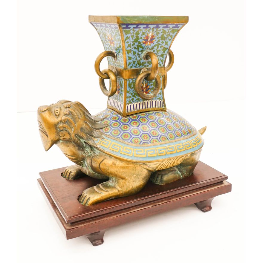 Fine Chinese Dragon Turtle Cloisonne Censer on Stand