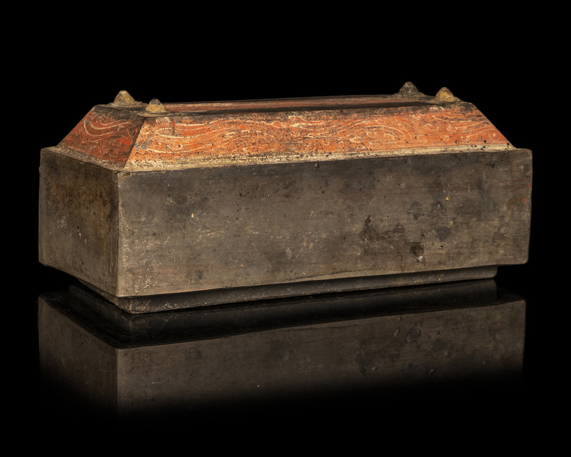A Chinese Red Painted Grey Pottery Treasure Box