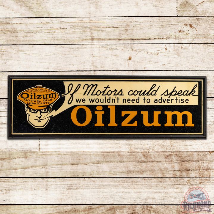 Rare Oilzum "If Motors Could Speak We Wouldn't Need to Advertise" 5' Single Sided Tin Sign w/ Oswald