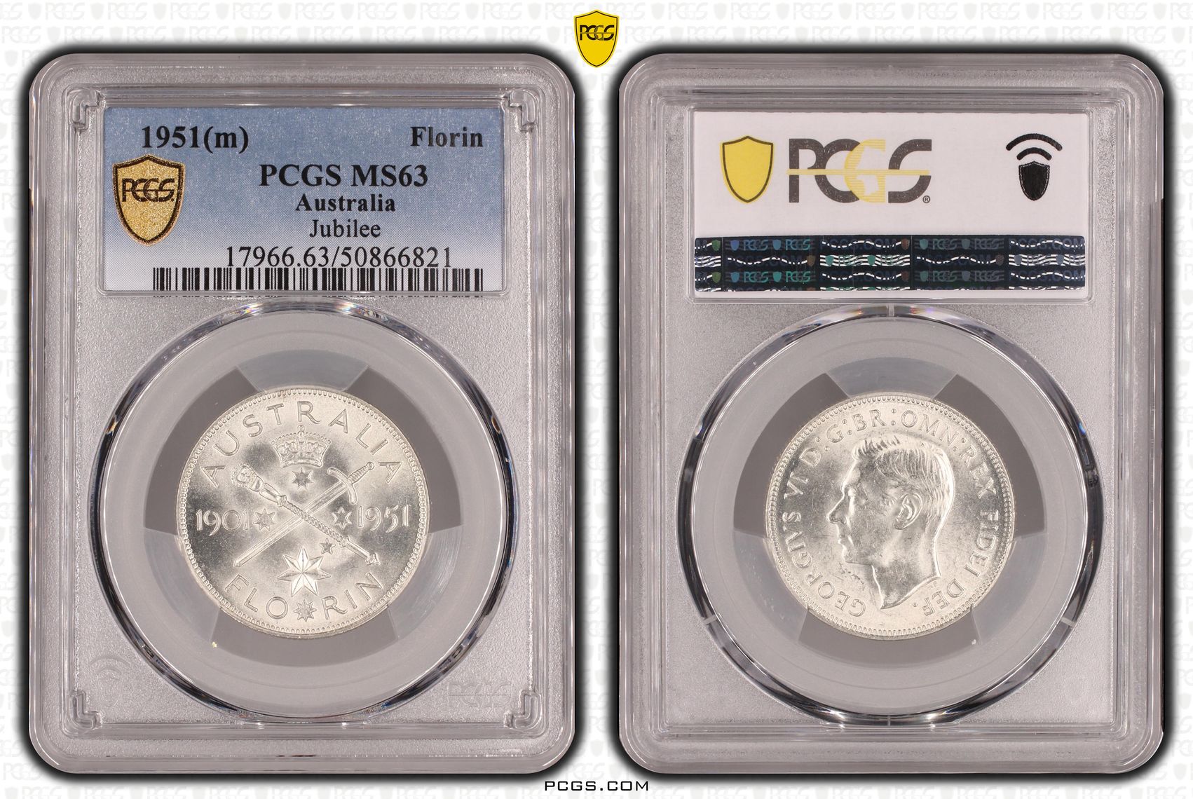 George VI, Jubilee , Florin, 1951(m), PCGS MS63