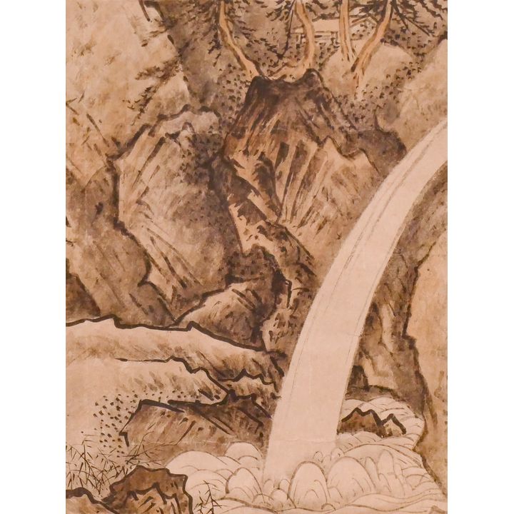 Antique Korean? Waterfall Scene Painting Framed- 15x11''-