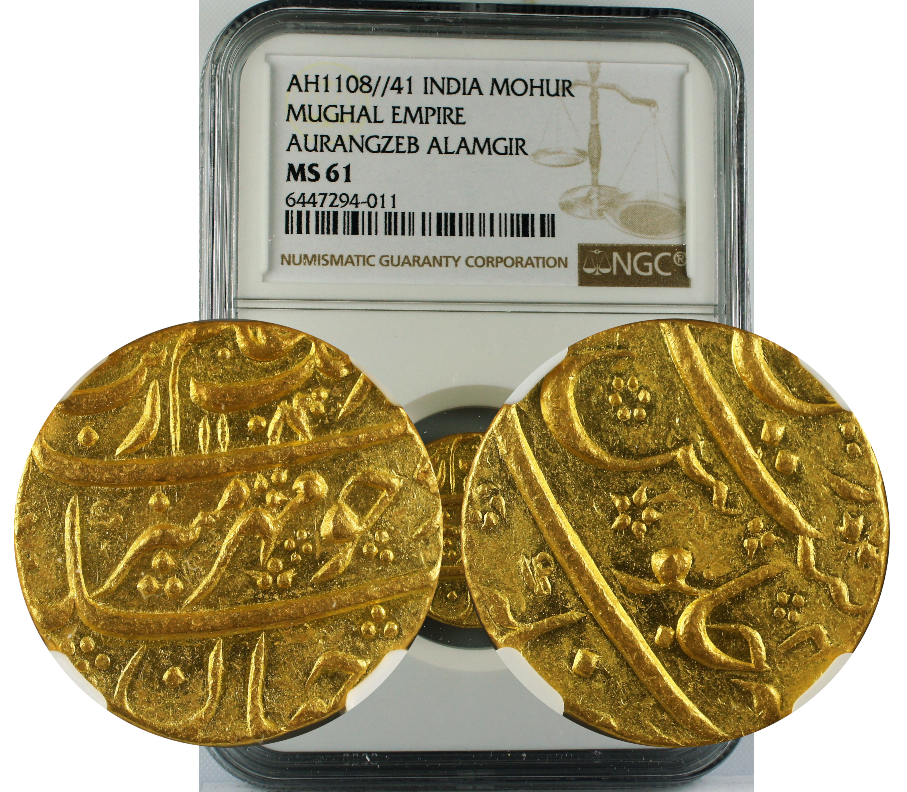 AH 1108//41 INDIA MOHUR MUGHAL-AURANGZEB MS61