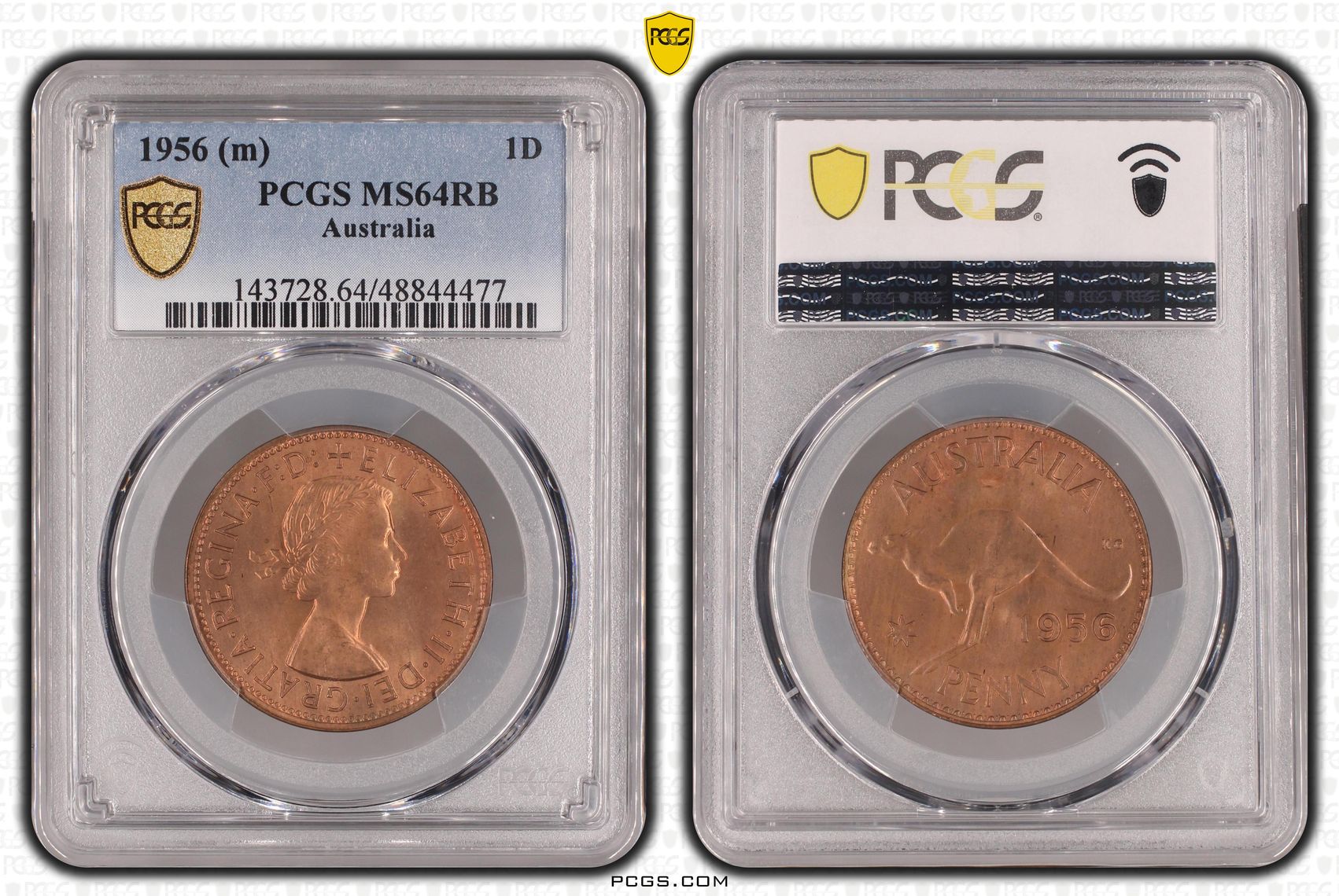 Elizabeth II, Penny, 1956, PCGS MS64RB