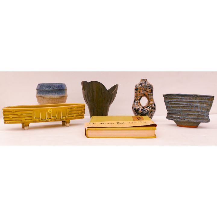 6pc Japanese Midcentury Pottery Ikebana Planters and Book