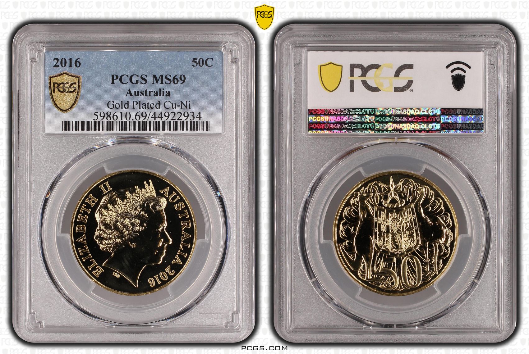 2016 Australia Fifty Cent, 50c Gold Plated Cu-Ni PCGS - MS69 -934