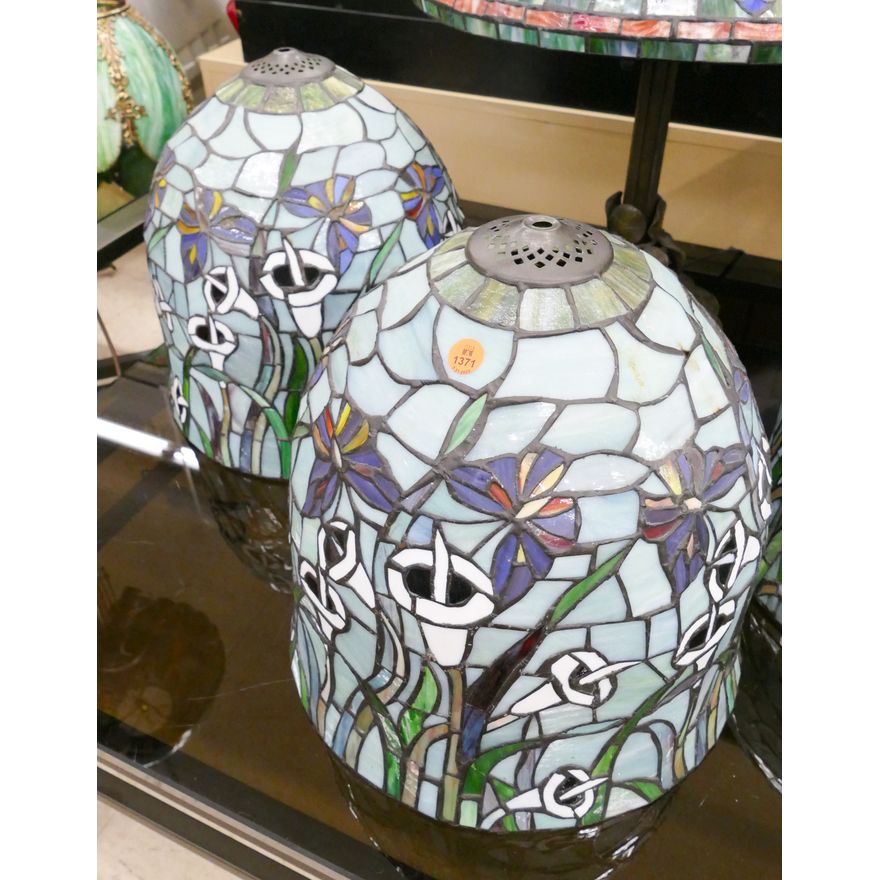 Pair Butterfly & Calla Lily Leaded Glass Umbrella Lamp Shades- 13x12'' each