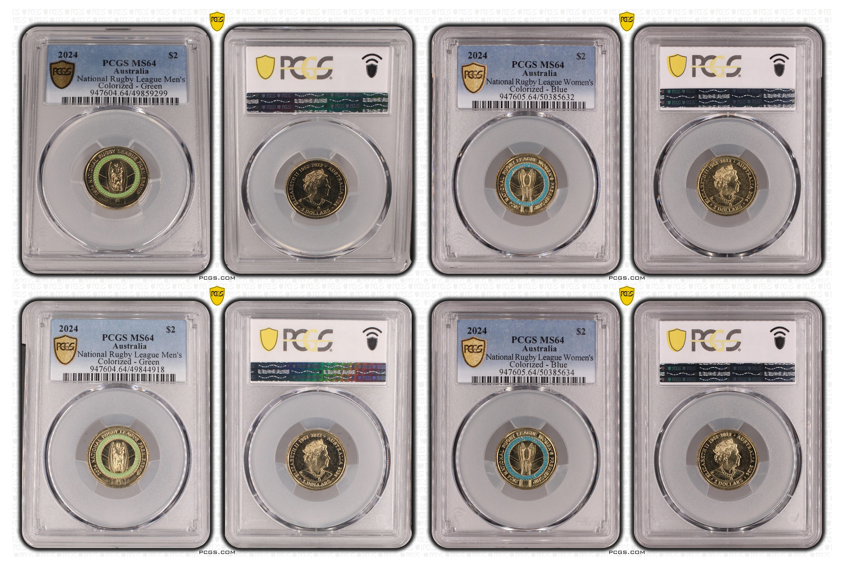 NRL Women's & Men's Colourised, Two Dollars, 2024, MS64