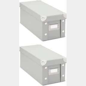 2 PACK CD STORAGE BOXES, DECORATIVE DVD HOLDER CASES WITH LIDS (5.5 X 5.25 X 13 IN, GRAY)