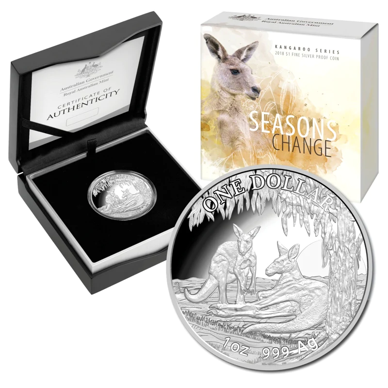 2018 RAM $1 Kangaroo Series Seasons Change Silver Proof Coin - Box & COA