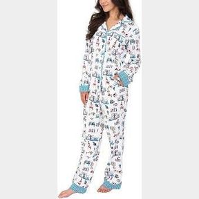 MUNKI MUNKI WOMEN'S FLANNEL CLASSIC 2 PIECE PJS SET WHITE/BLUE SZ XSM