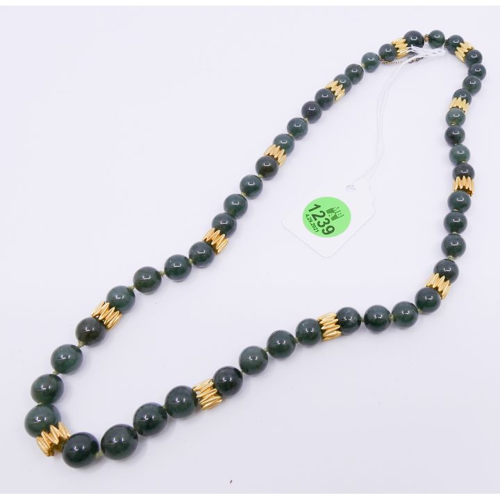 18K Spinach Jade Bead Necklace- 20'' (9mm beads)
