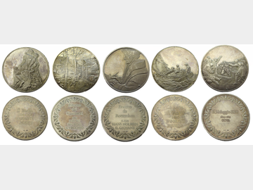 5 X ITALIAN SILVER ART MEDALLIONS (.925) SILVER (322.55 g total weight)