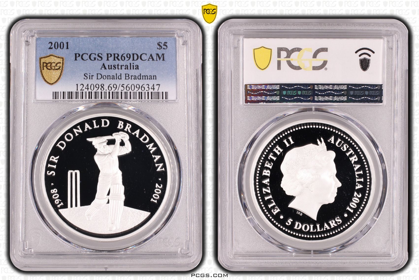 Sir Donald Bradman, Five Dollar, 2001, PCGS PR69DCAM