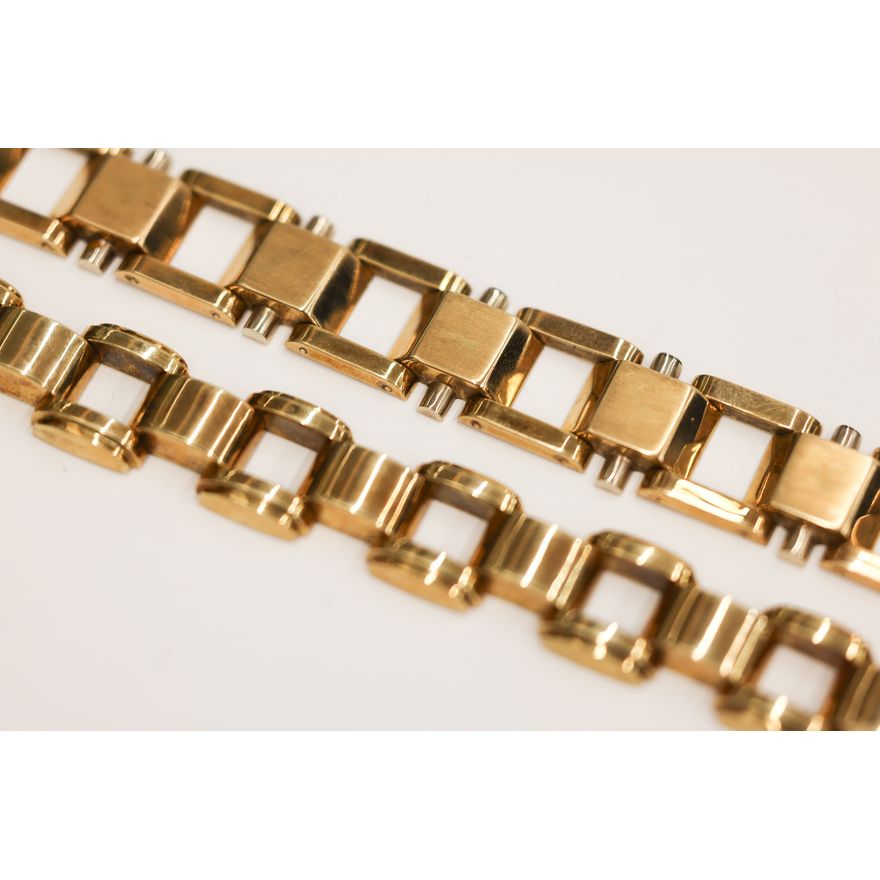 2pc Austrian Art Deco 14k Gold Bracelets