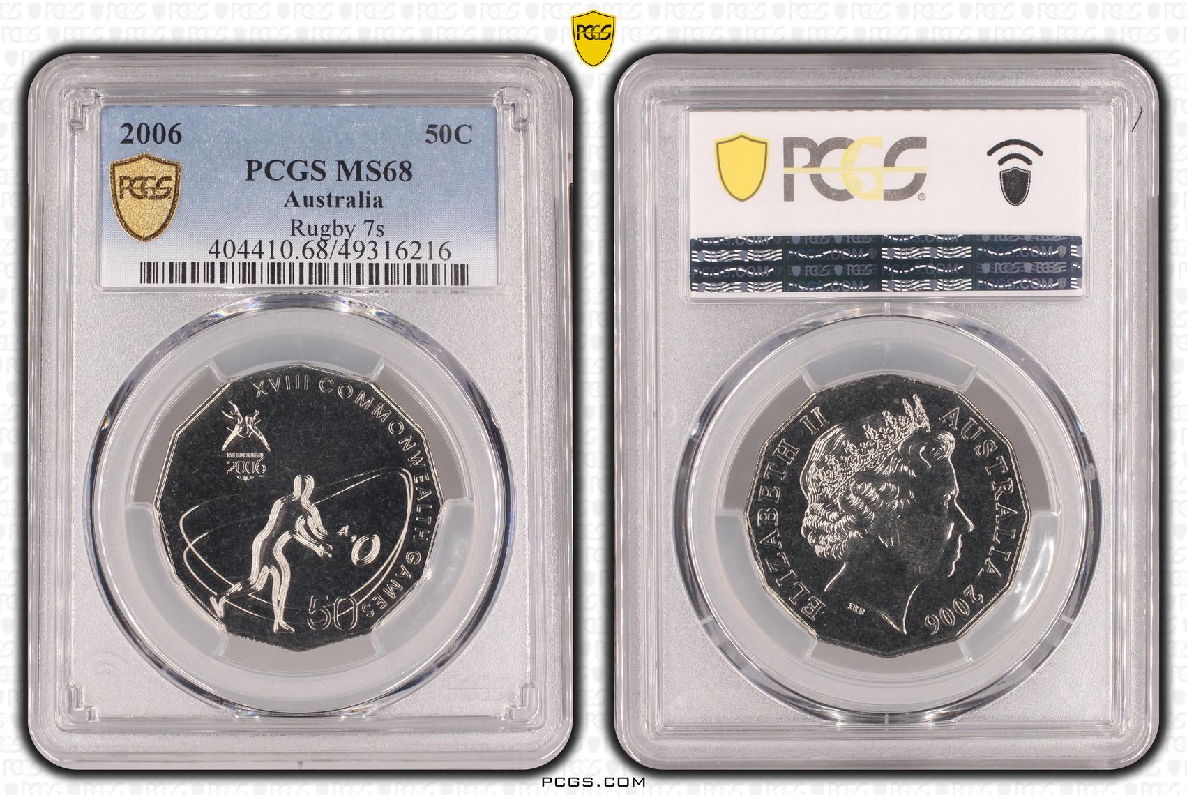328 · Elizabeth II, Rugby 7s , Fifty Cent, 2006, PCGS MS68