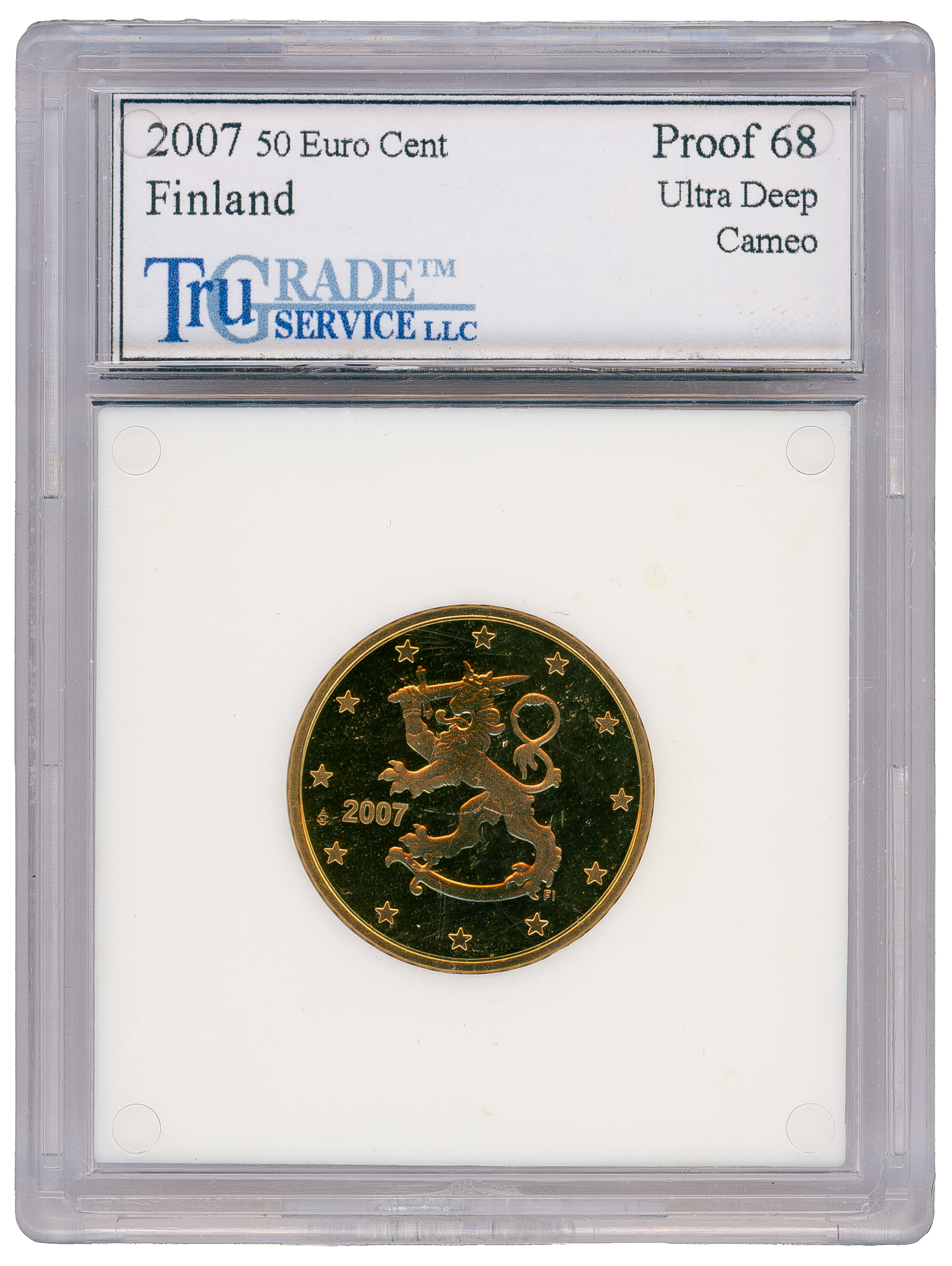 Finland, Ultra Deep Cameo, Fifty Euro Cent, 2007, PR68