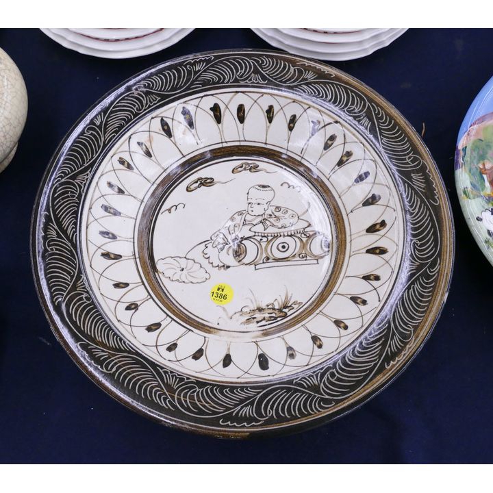 Chinese Cizhou Style Low Bowl- 12.5'' diameter
